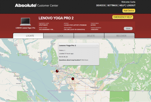 Absolute LoJack standard screenshot