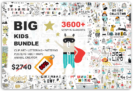 99% Off – Big Kids Bundle: 3600 Elements from 16 Trendy, Cute & Funny Style Clipart & Illustration Sets